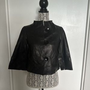 COPY - Bebe High Neck Jacket Leather Cropped Sz XS Large Buttons